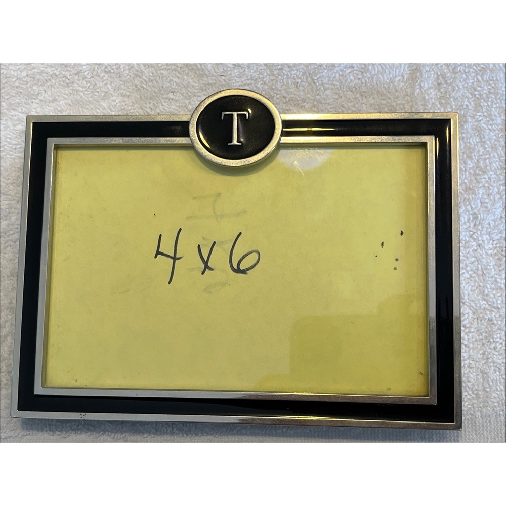 2005 Elsa L Metal With Black Enamel 4x6" tabletop photo frame-initial "T"